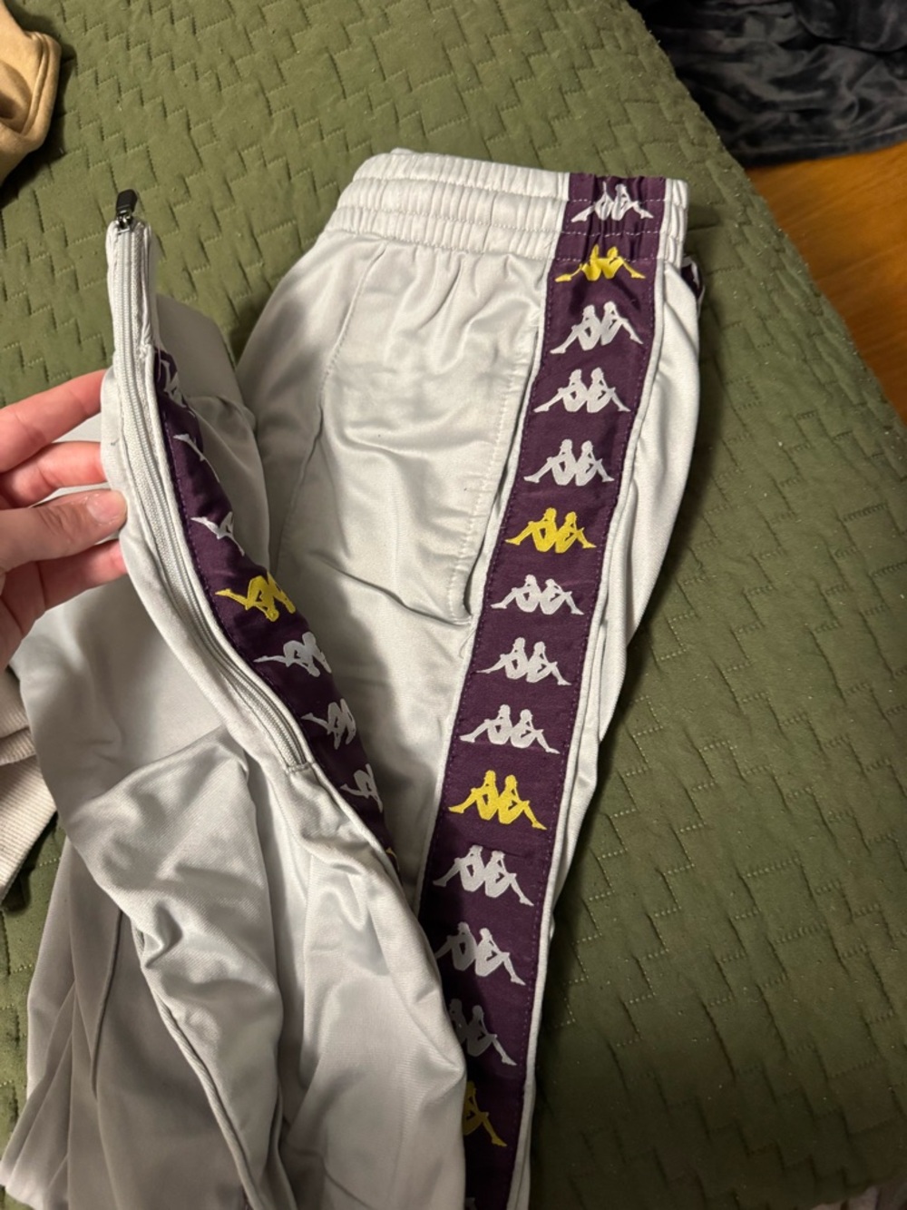 Kappa mens Silver Joggers with Purple & Yellow Logo Tape